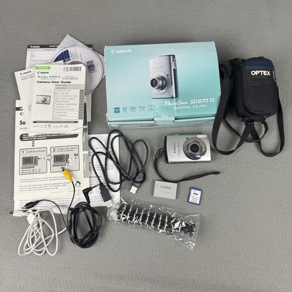 Canon PowerShot ELPH SD870 IS 8.0MP Digital Camera Bundle Charger Tested Works
